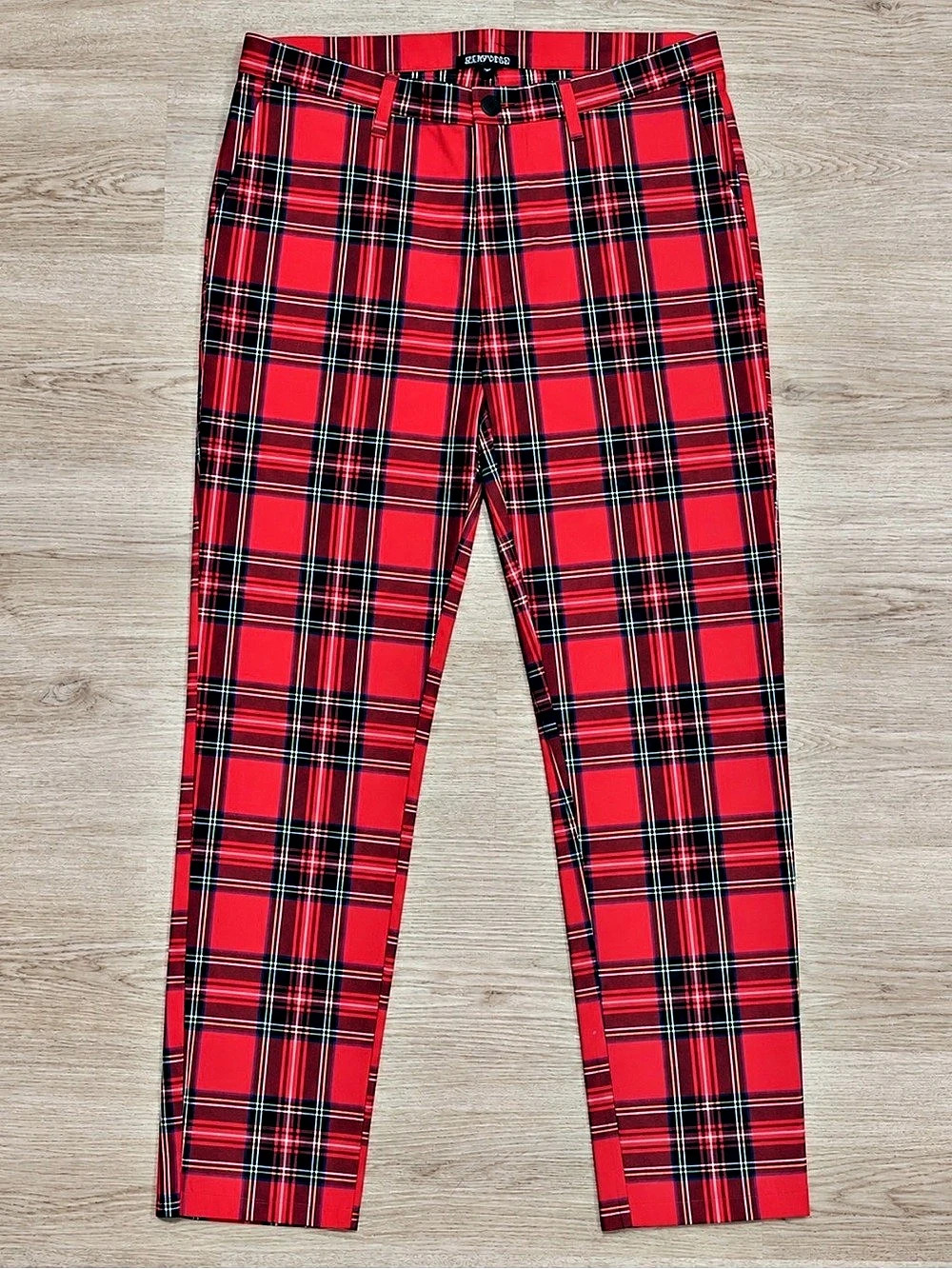 ELWOOD Plaid Straight Leg Pants in Red & Black Size XL